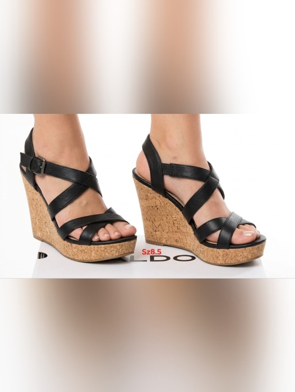 Aldo Black Cork Wedge Sandals Sz 8.5